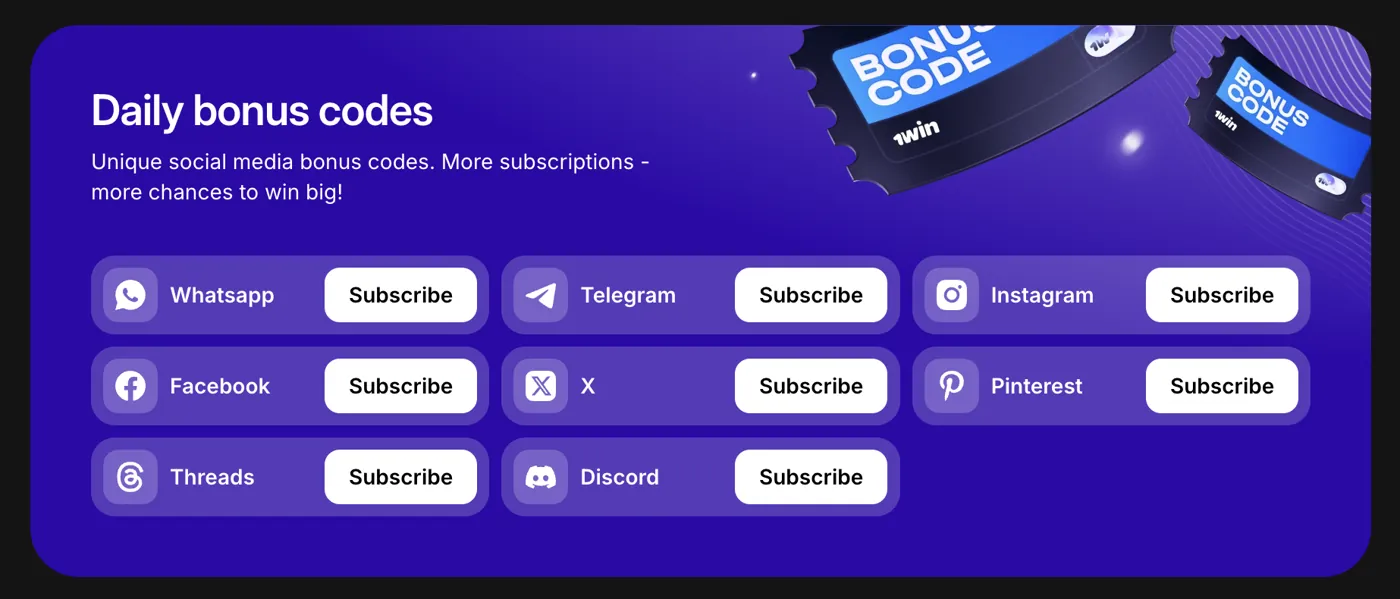 1win daily codes screen